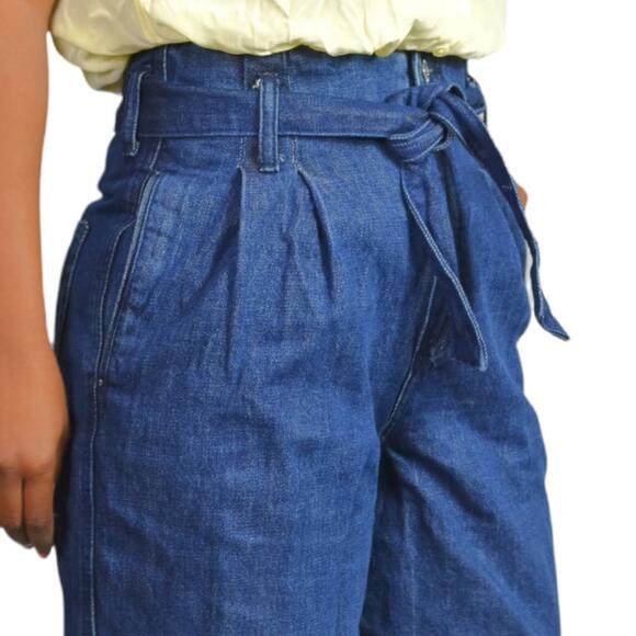 Zara Trouser Jeans Paperbag Waist Belted High Rise Pleated Wide Leg Flare Size 2 - Picture 4 of 15